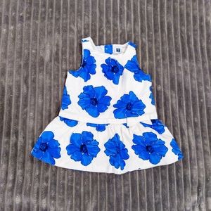 Janie & Jack Infant Girls Floral Sleeveless Dress 3-6 months White & Blue Outfit